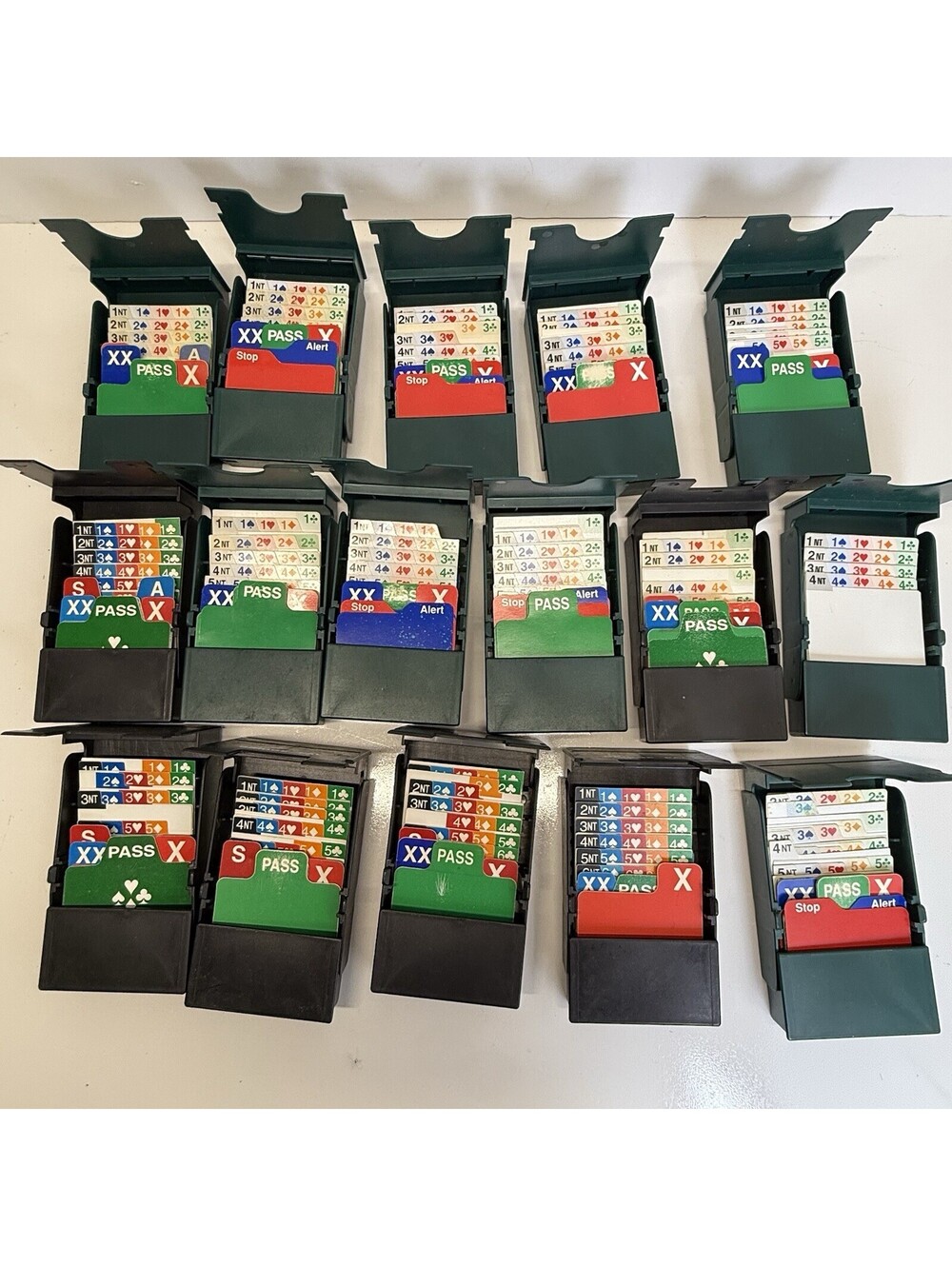 Bridge Bidding Boxes Lot of 16 Green Black Cards Vintage Bundle